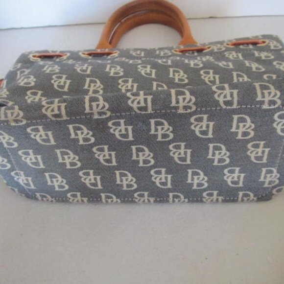 Dooney and Bourke Purse Satchel Brown Blue Canvas Leather DB TOP HANDLE handbag - Picture 3 of 6